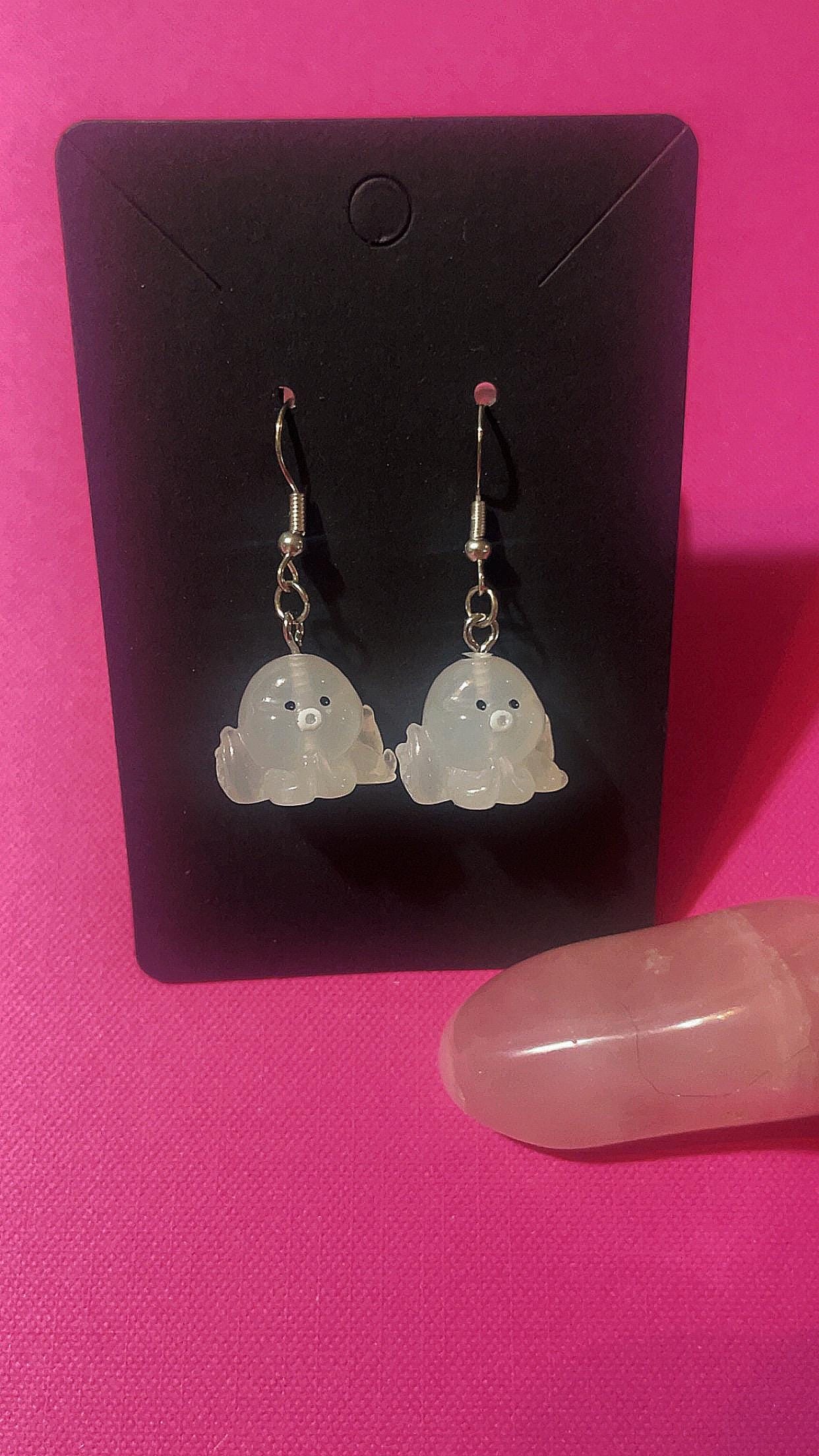 White Octopus Earrings
