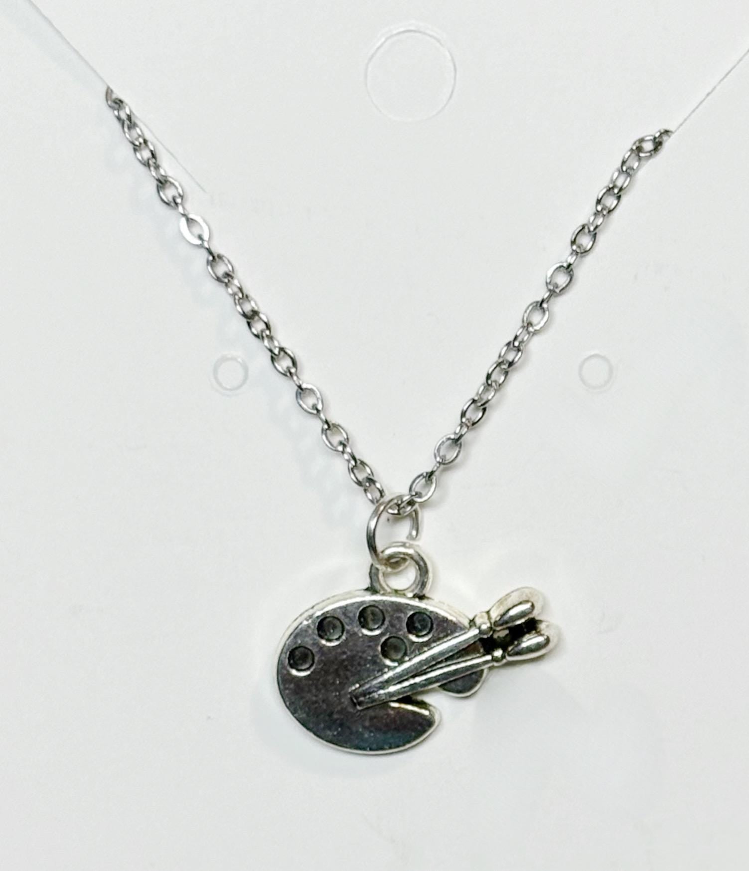 Silver painters palette necklace