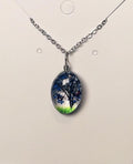Blue Blossom Tree Glass Pendant Necklace - Silver