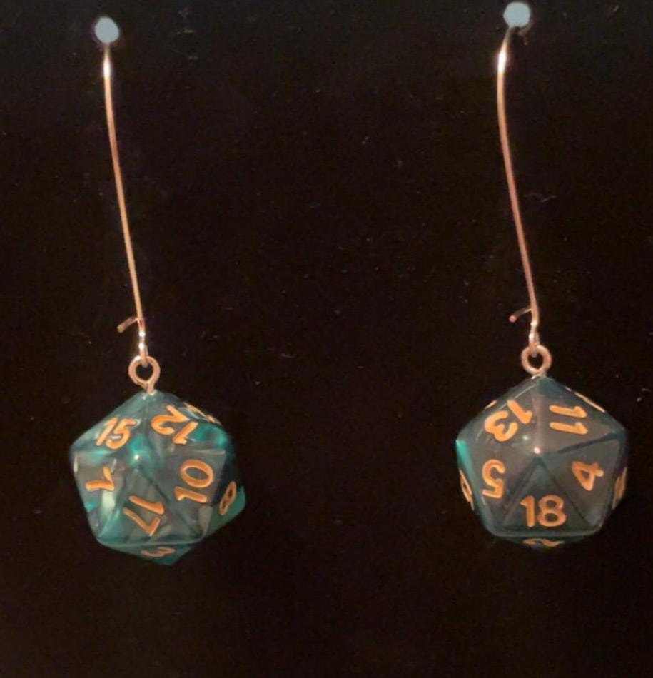 D20 Silver Dangle Earrings