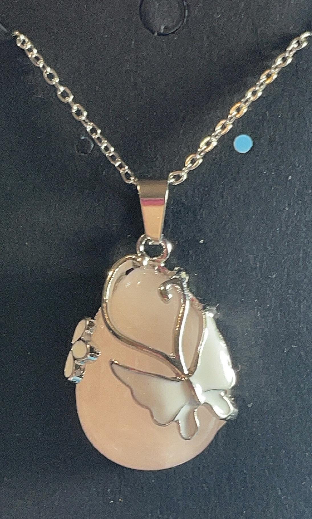 Rose Quartz Butterfly Pendant Necklace