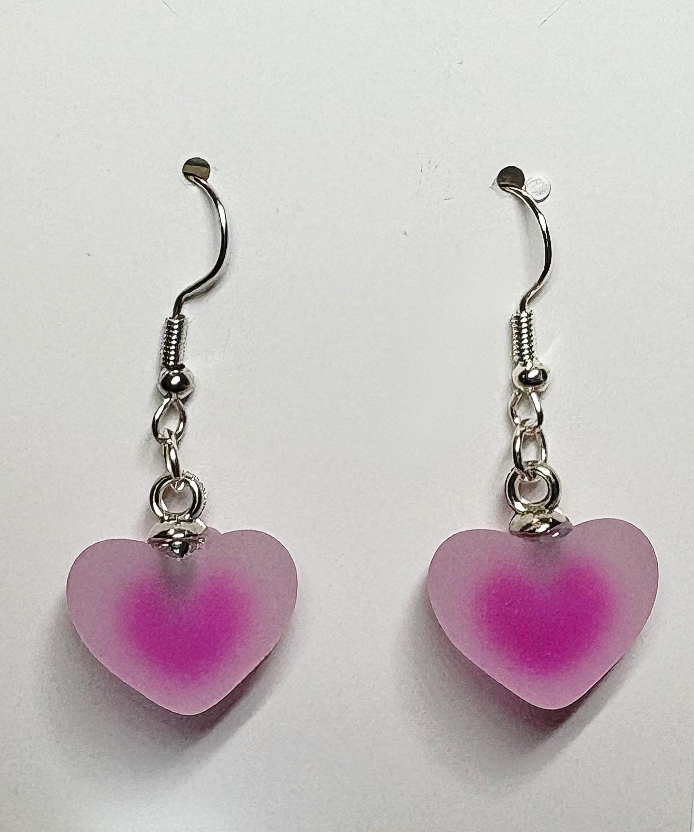 Faux Fogged Glass Heart Earrings | PINK