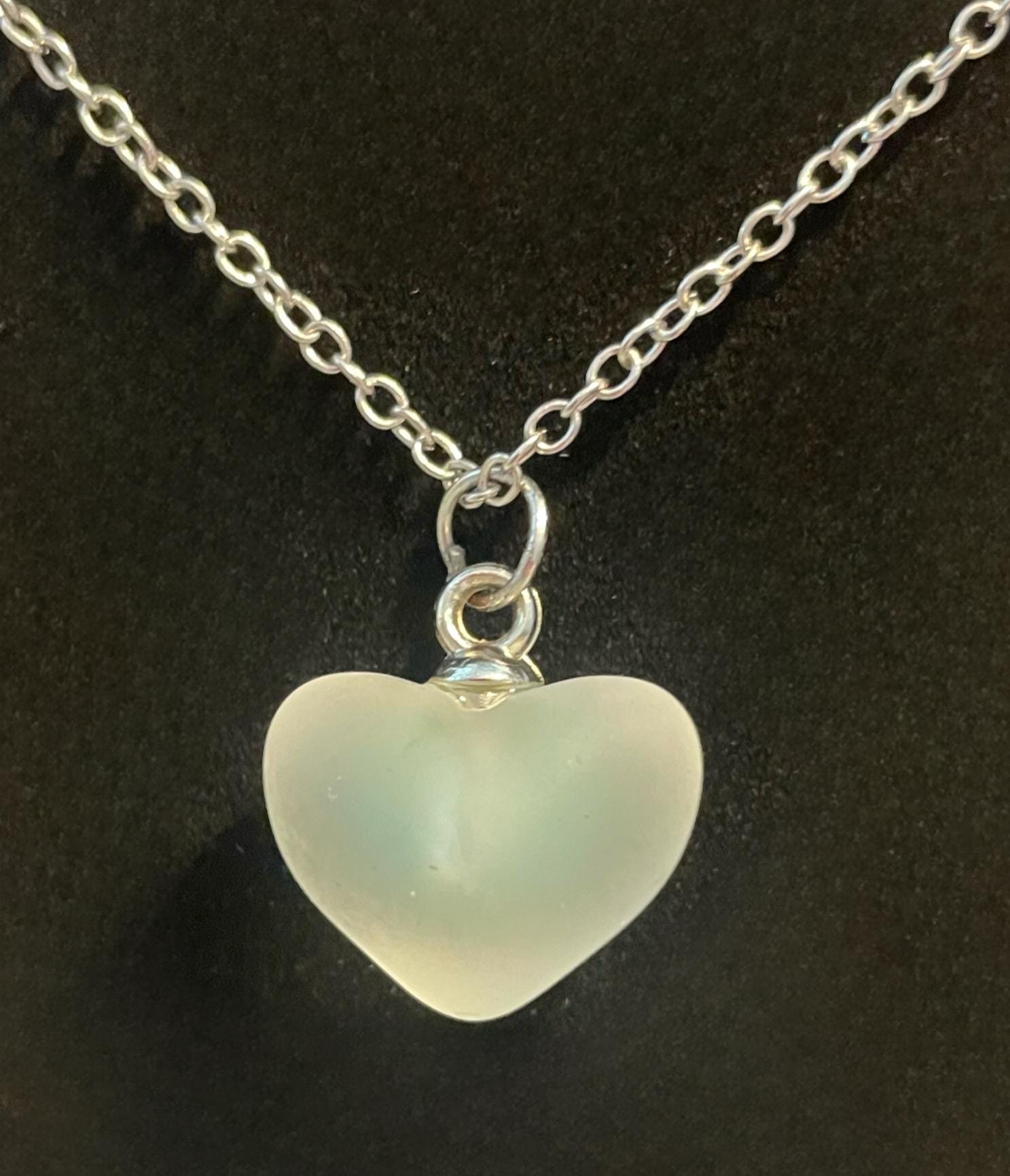 Faux Fogged Glass Heart Necklace | White