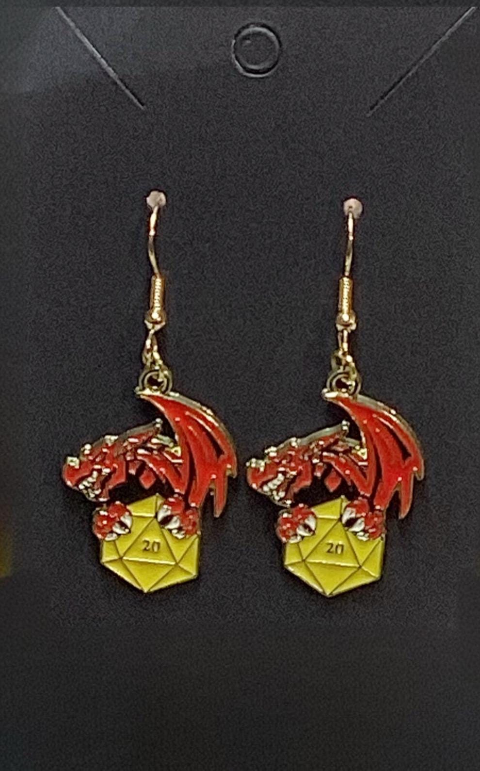 D20 Dragon Earrings