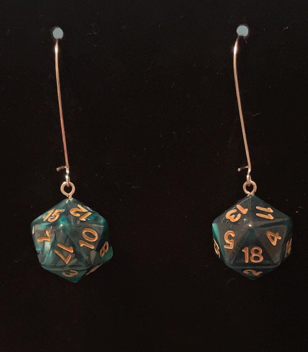D20 Silver Dangle Earrings