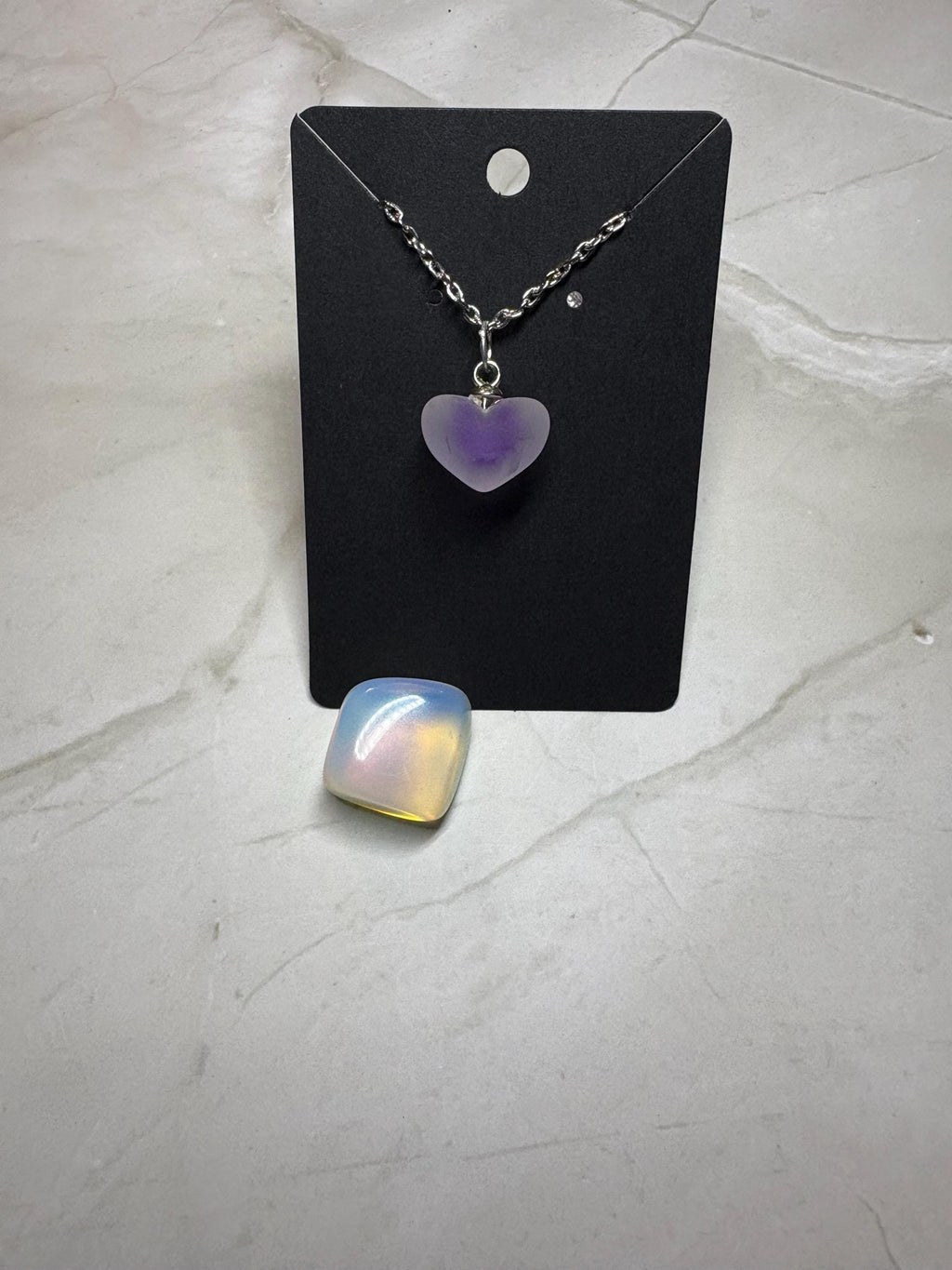 Faux Fogged Glass Heart Necklace | Purple