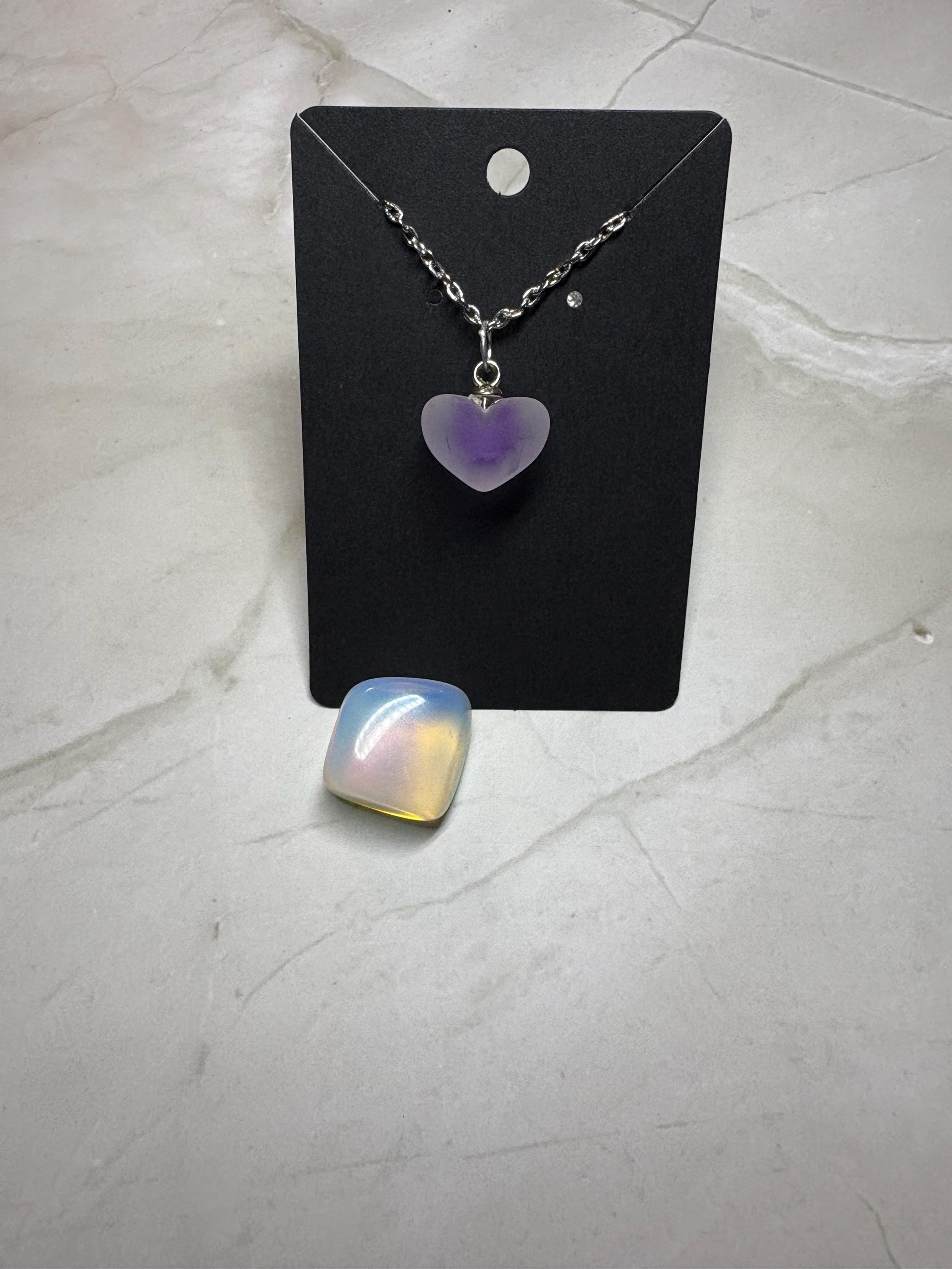 Faux Fogged Glass Heart Necklace | Purple