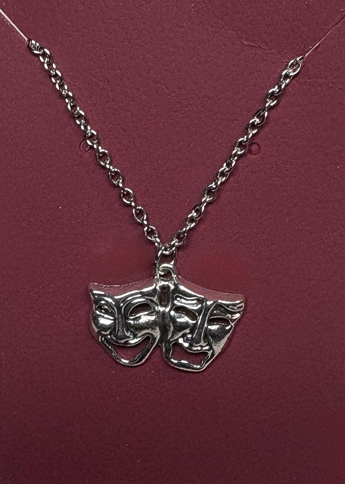 Silver Theater Mask Necklace