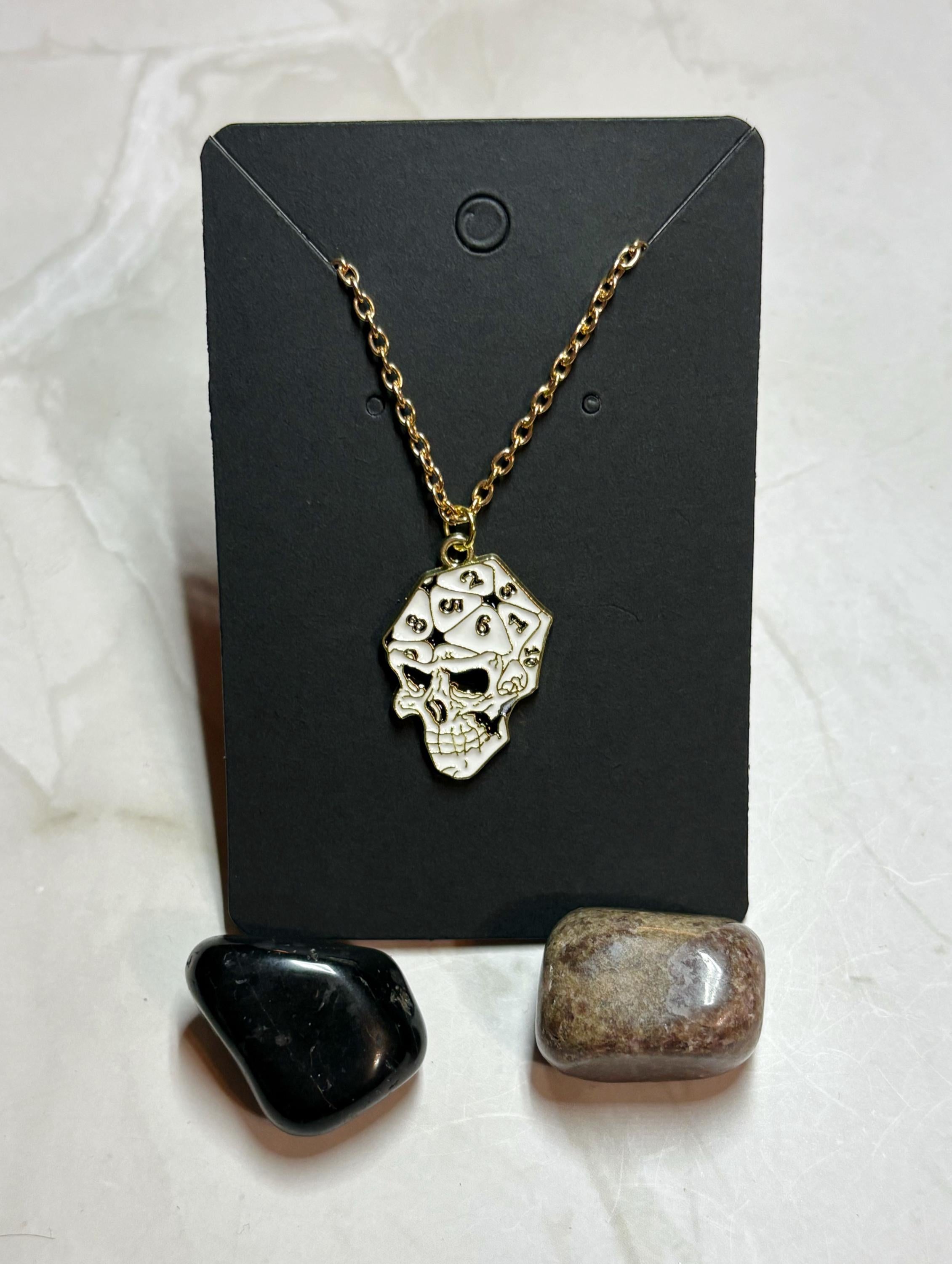 D20 Skull Necklace - 16 inch gold chain