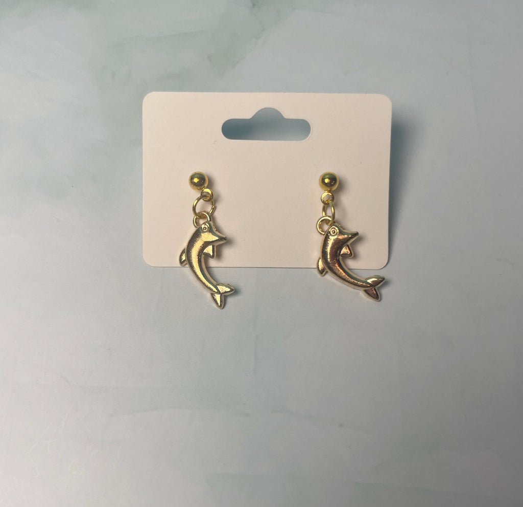 Gold Dolphin Stud Earrings