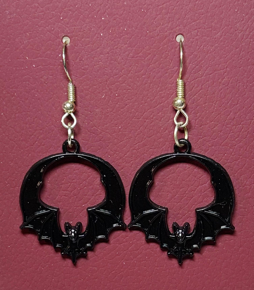 Gothic Black Bat Earrings