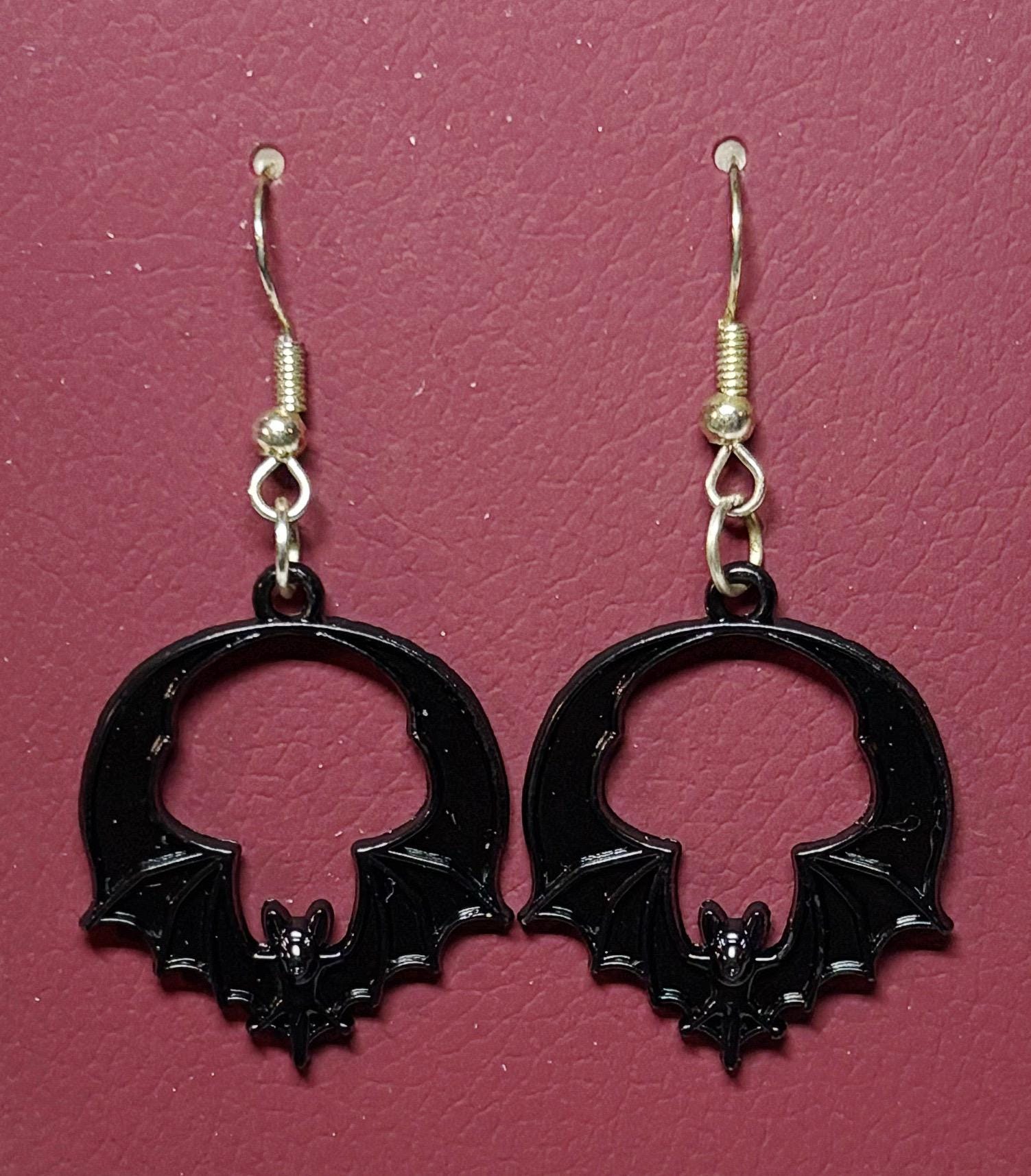 Gothic Black Bat Earrings