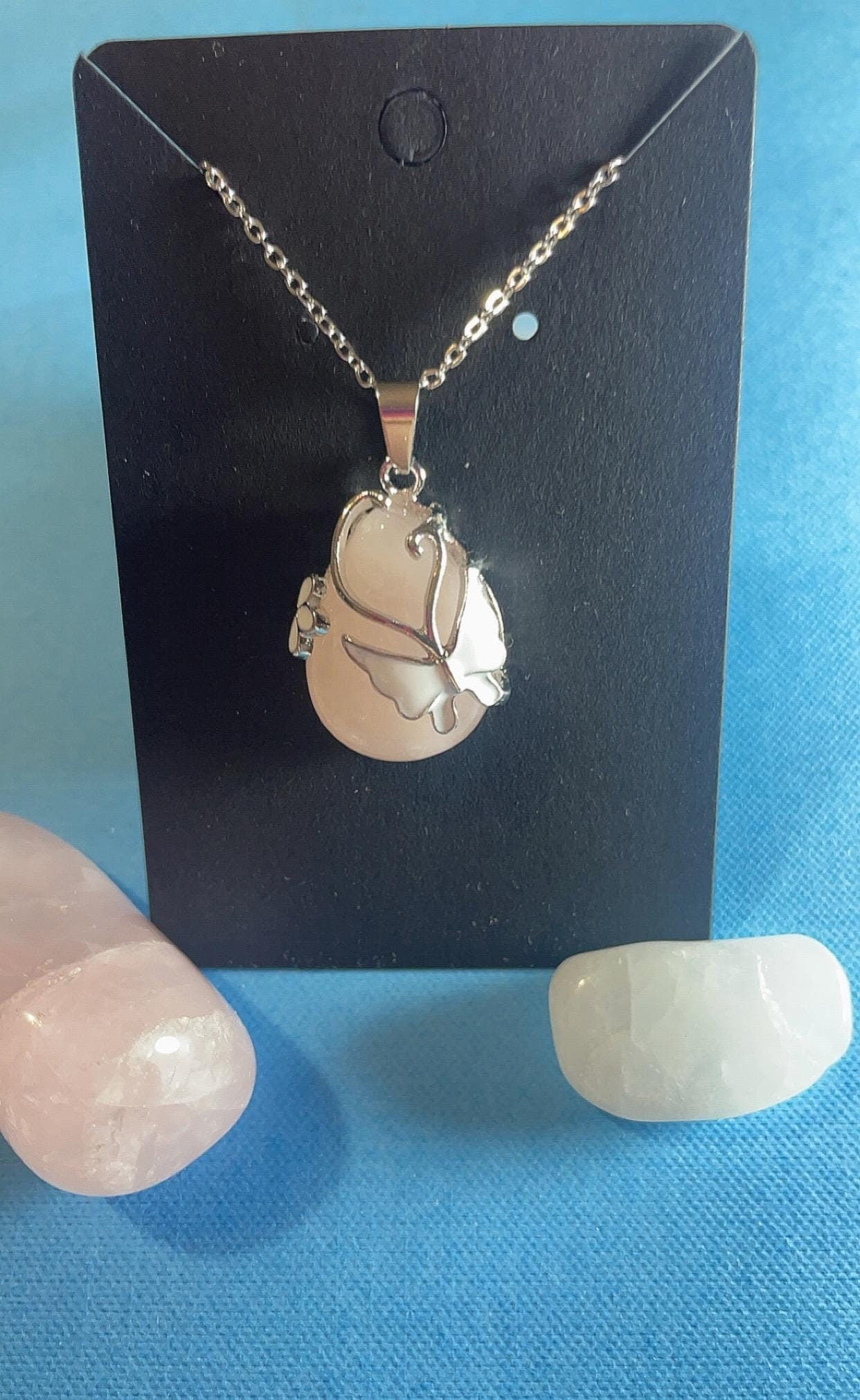 Rose Quartz Butterfly Pendant Necklace