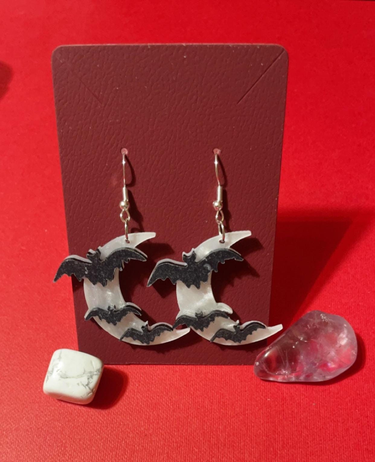 Crescent Moon and Bat Earrings