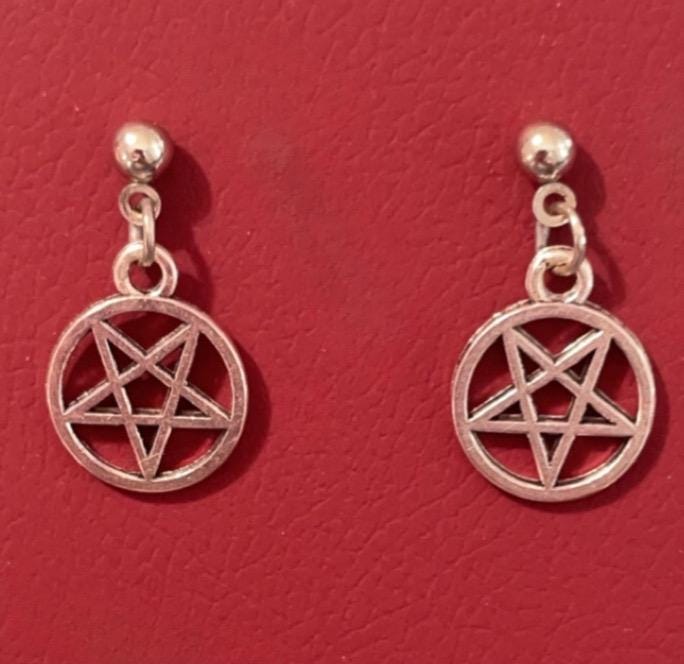 Small Silver Pentagram Earrings
