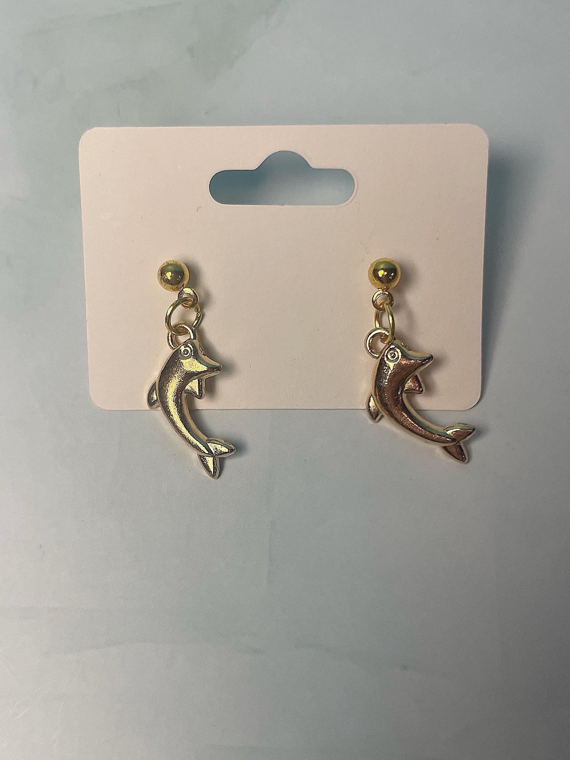 Gold Dolphin Stud Earrings