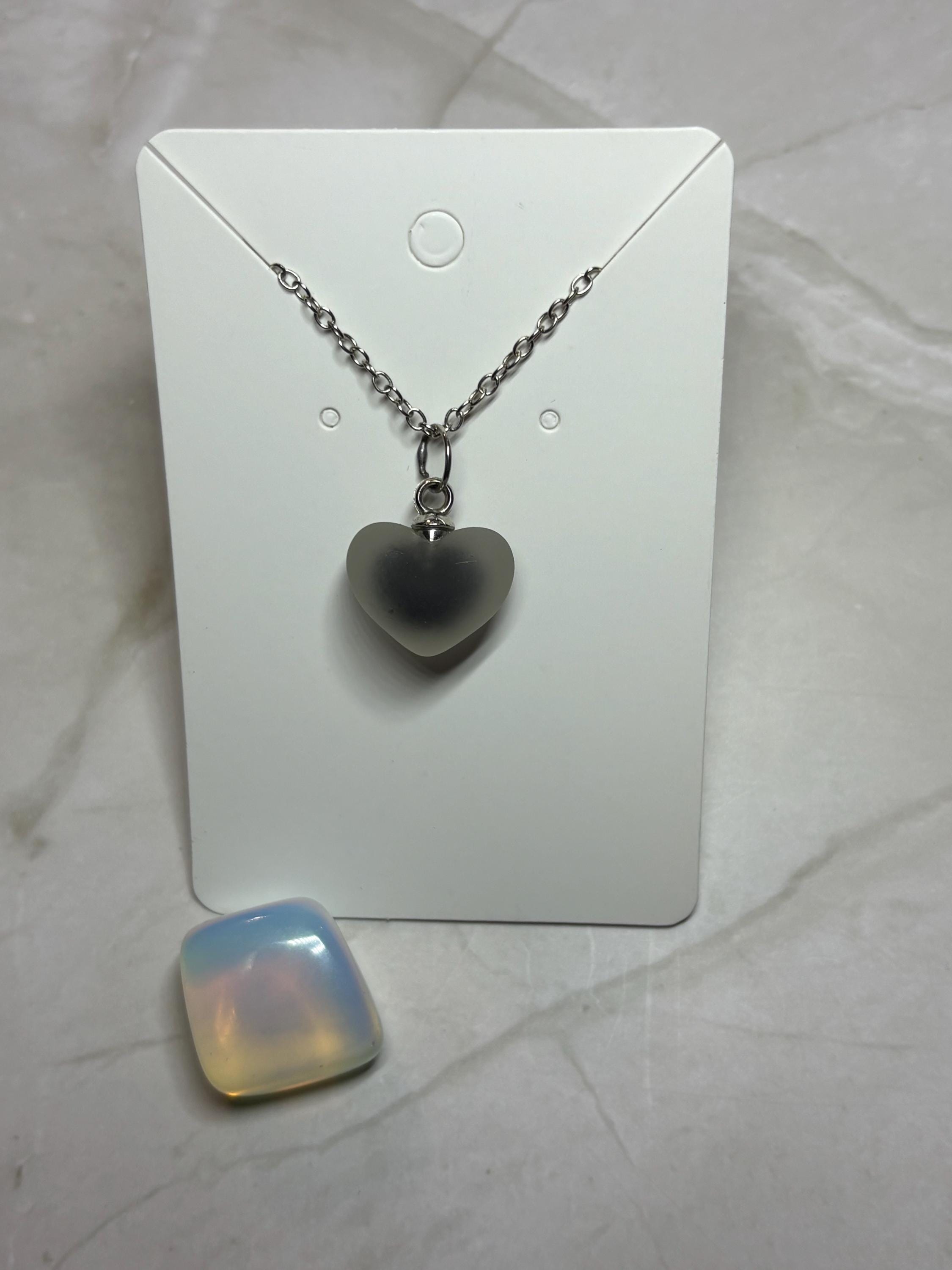 Faux Fogged Glass Heart Necklace | Black