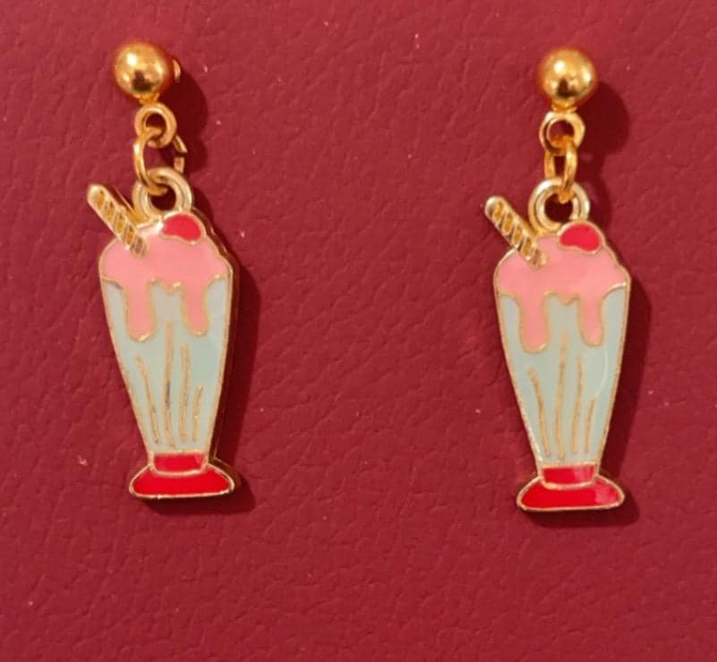 Pink and Teal Milkshake Earrings | Gold
