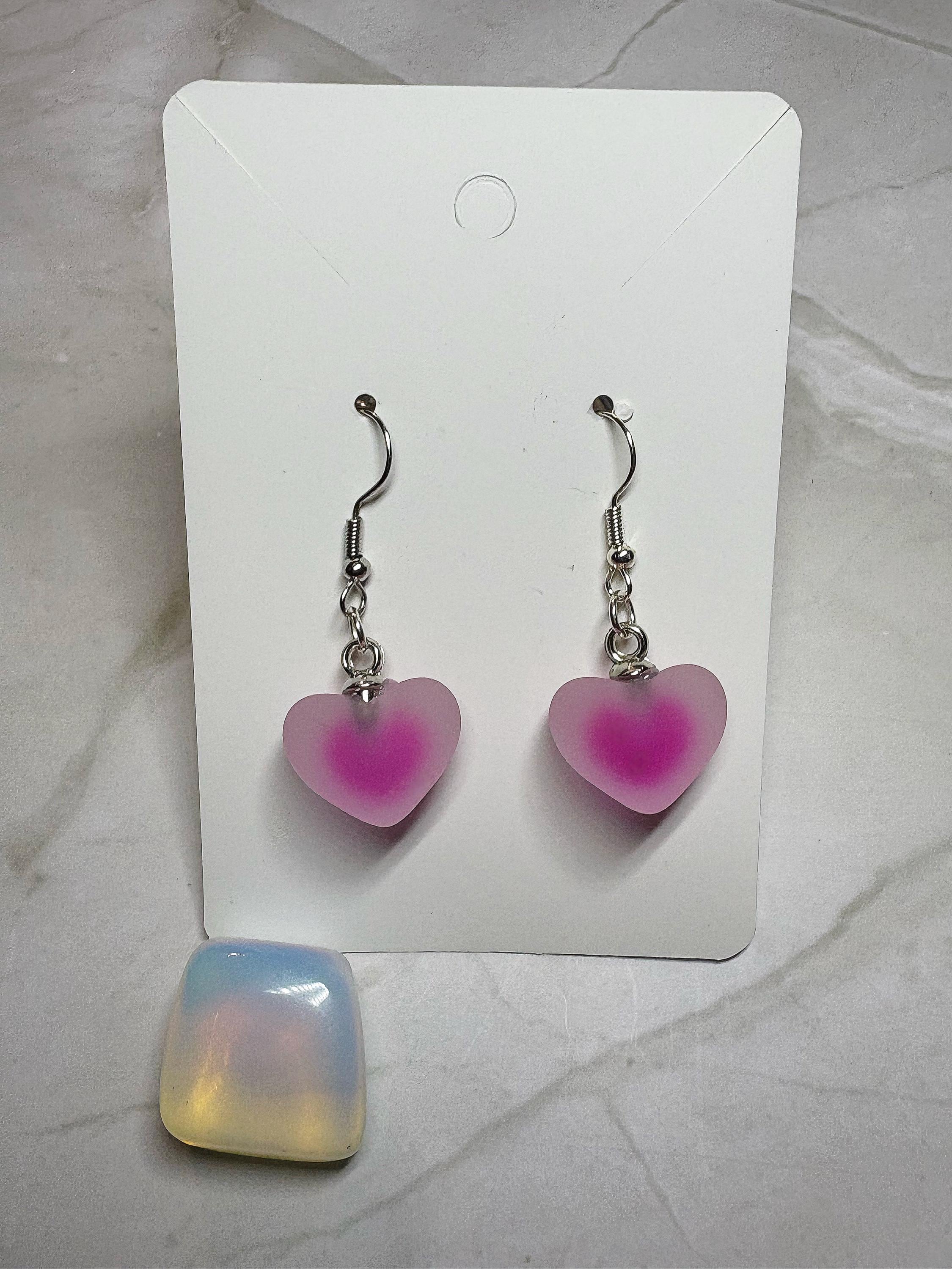 Faux Fogged Glass Heart Earrings | PINK