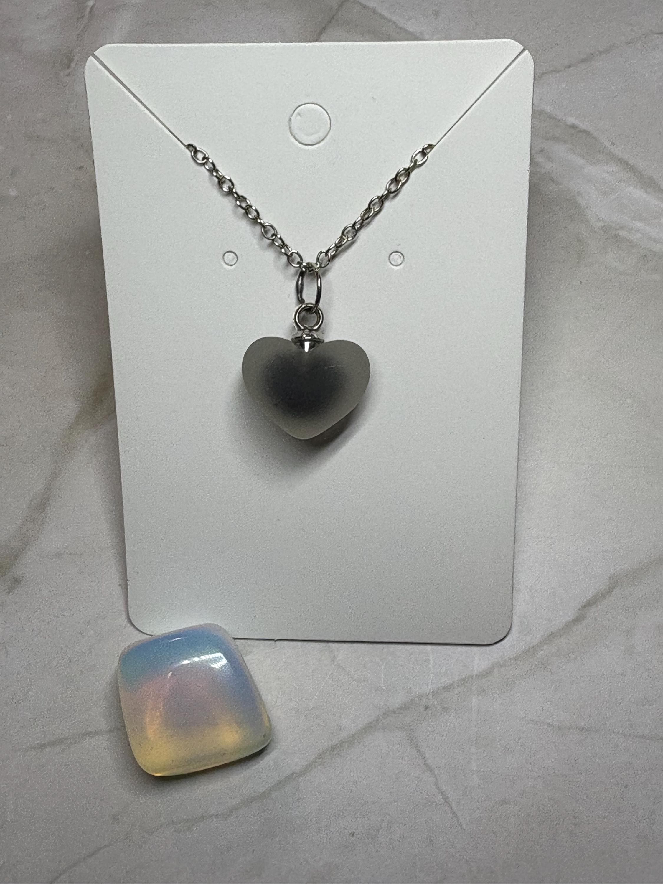 Faux Fogged Glass Heart Necklace | Black