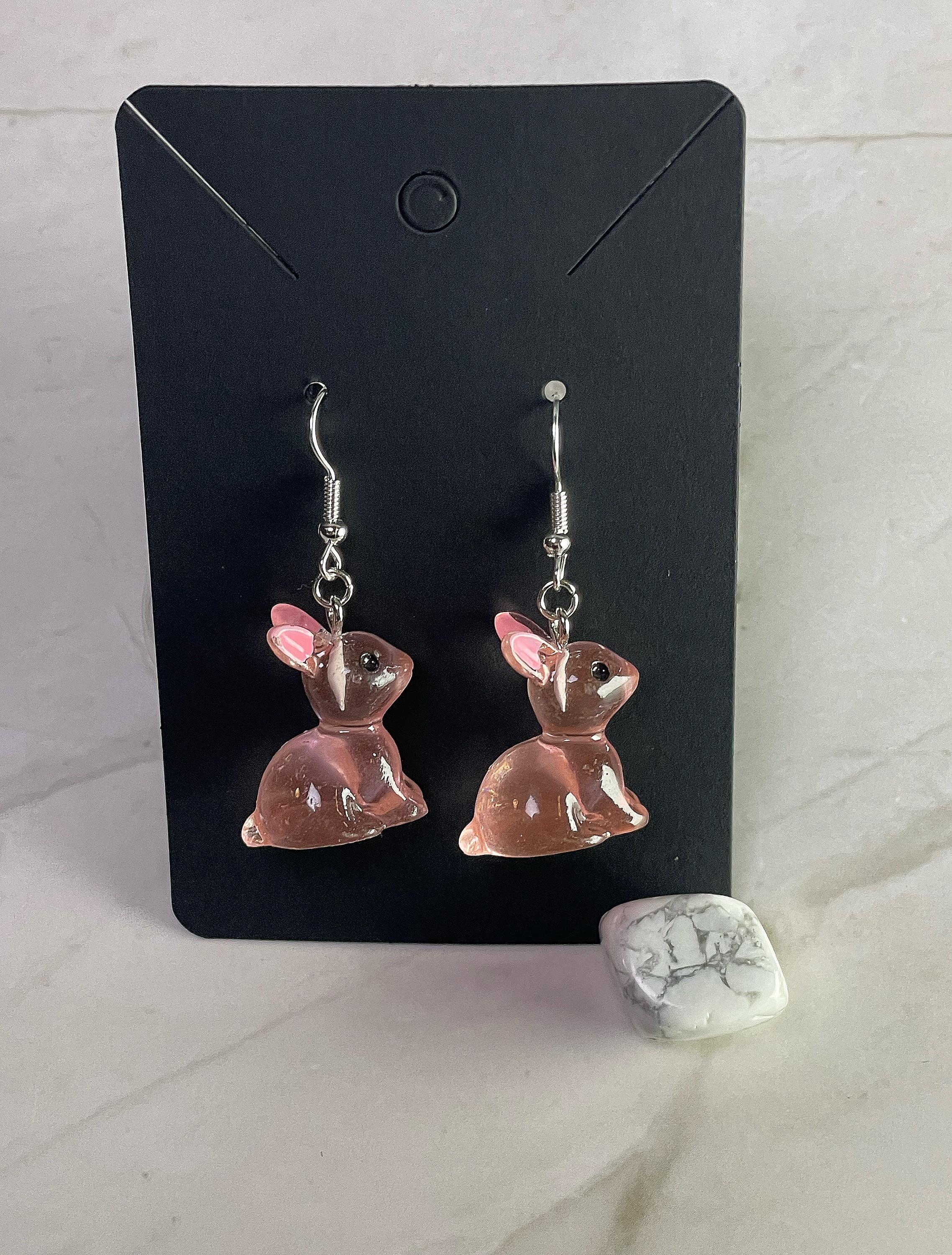 Pink Glitter Bunny Earrings