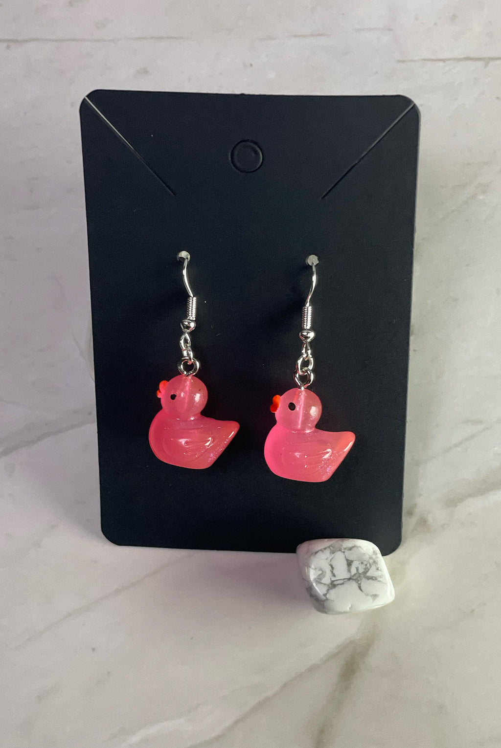 Hot Pink Glitter Duck Earrings
