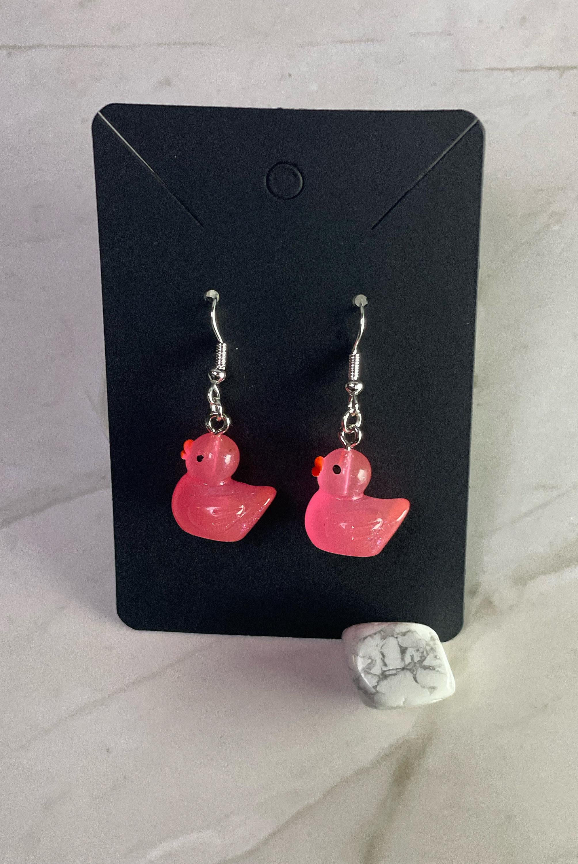 Hot Pink Glitter Duck Earrings
