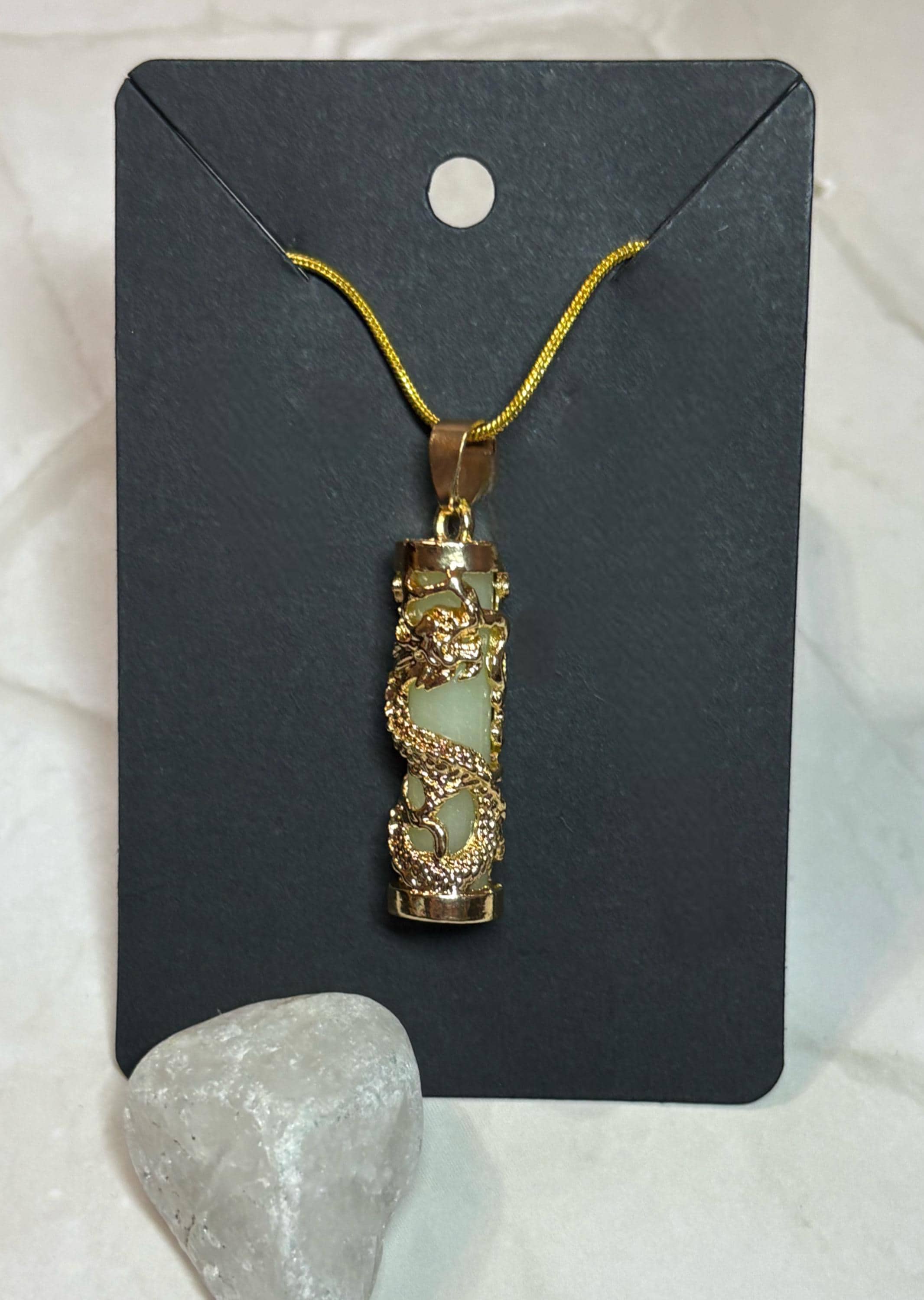 Gold Dragon Jade Pendant Necklace