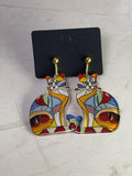 Faux Stained Glass Cat Earrings | Clip Ons