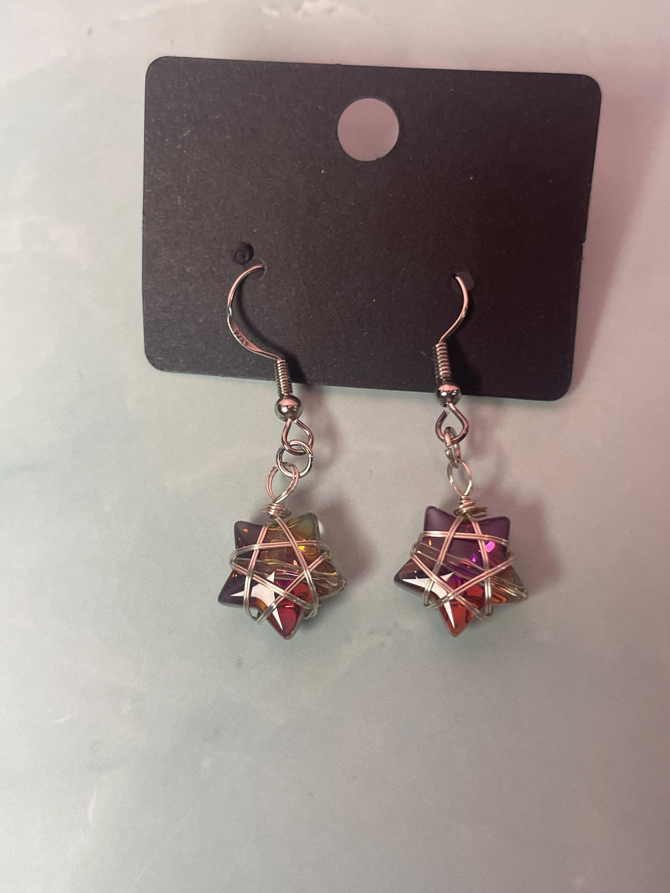 Iridescent silver star earrings