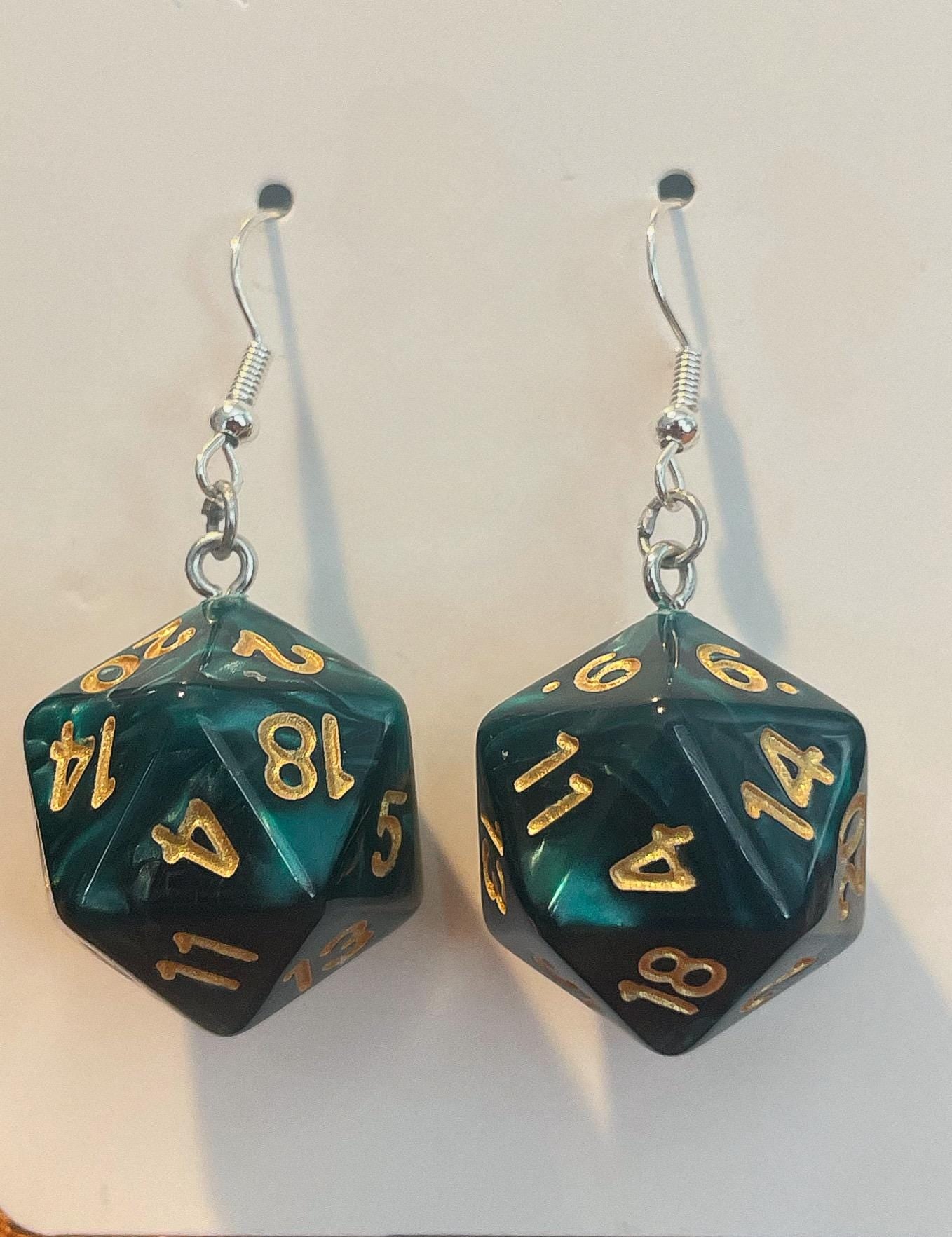 Emerald & Gold D20 Earrings