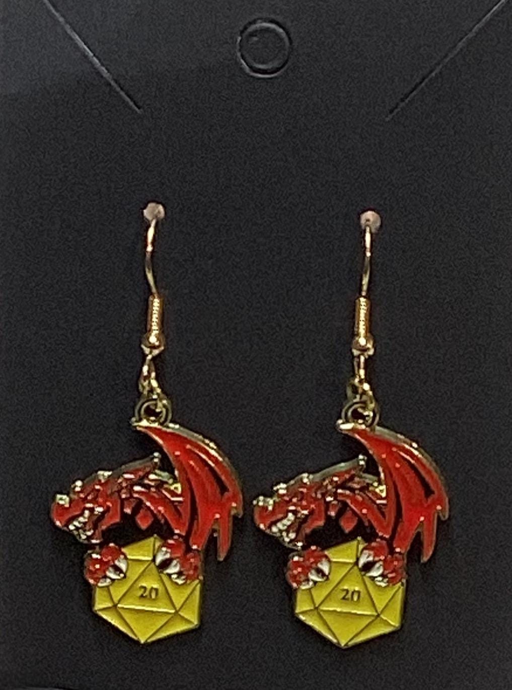D20 Dragon Earrings