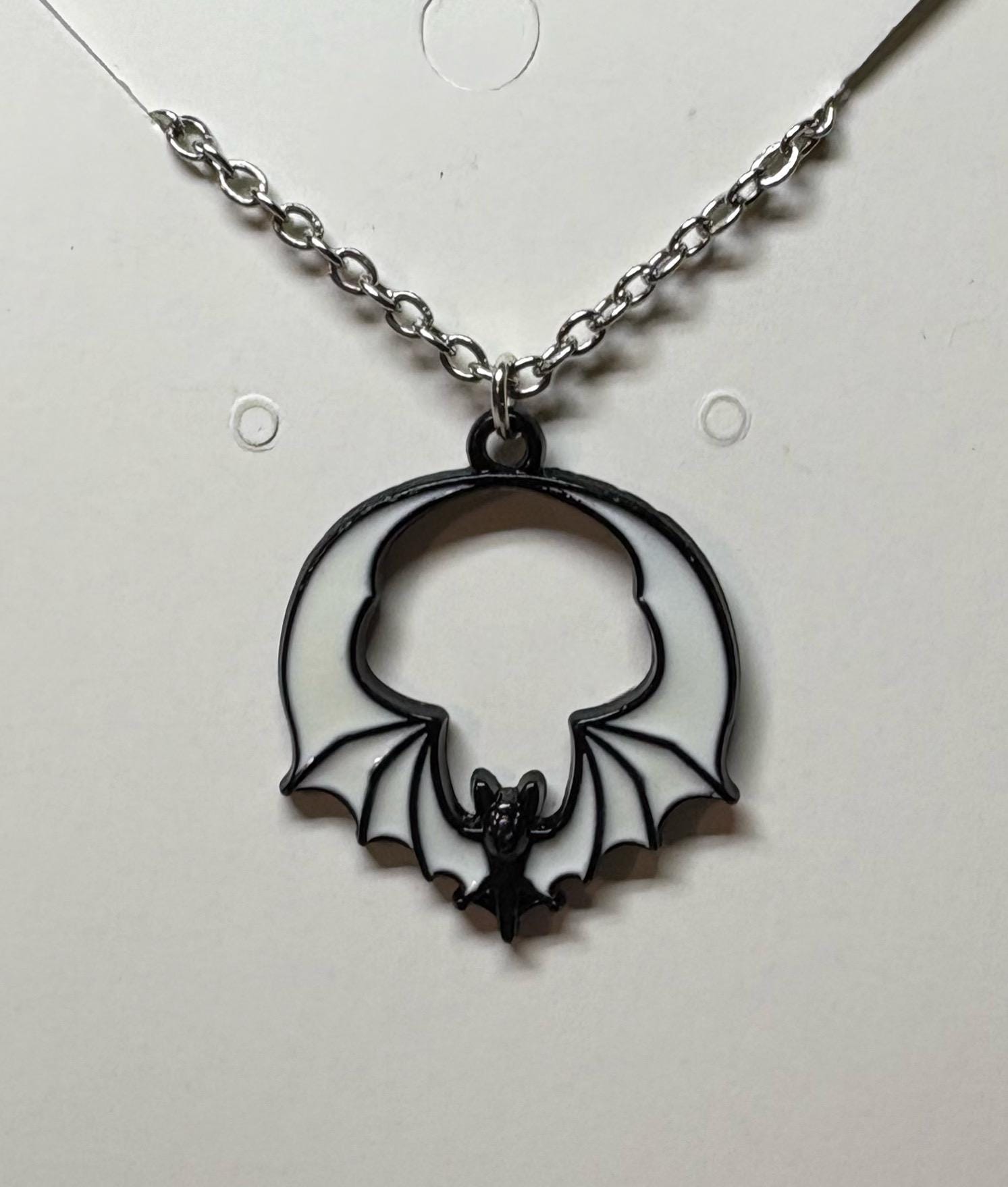 Vampire Goth Bat Necklace | Black & White