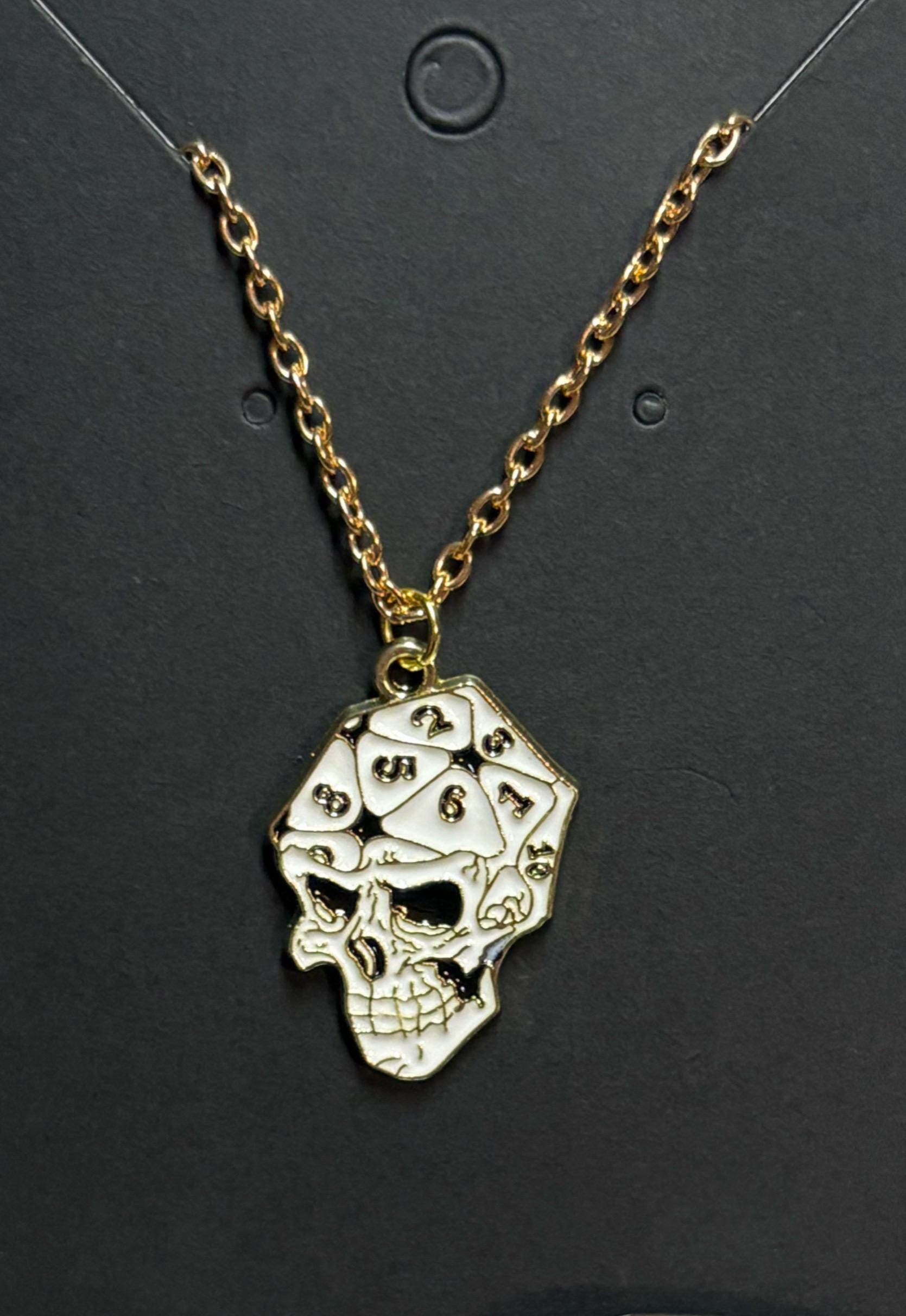 D20 Skull Necklace - 16 inch gold chain