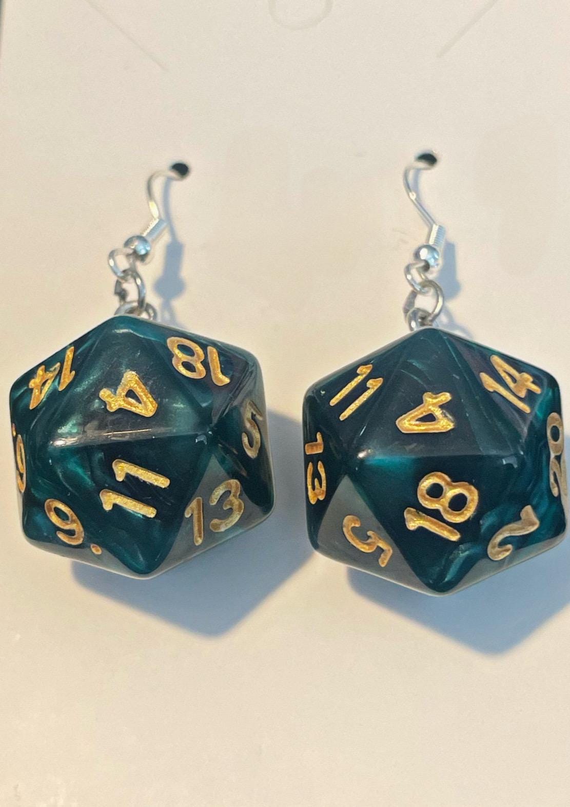 Emerald & Gold D20 Earrings
