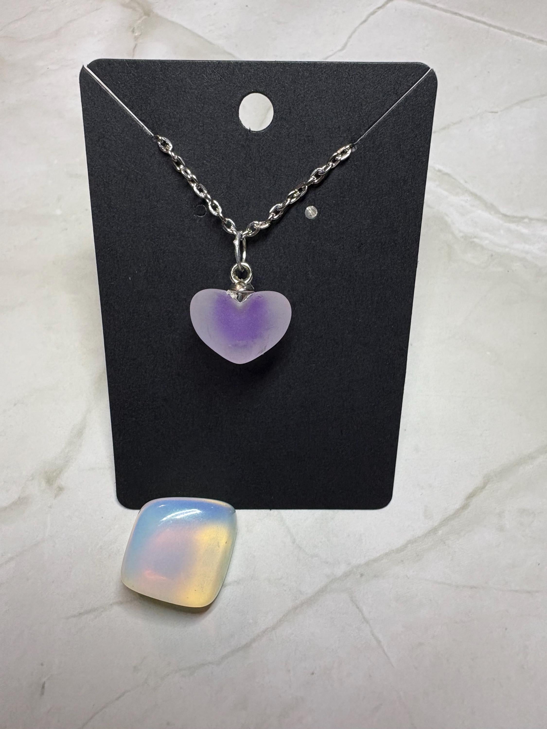 Faux Fogged Glass Heart Necklace | Purple