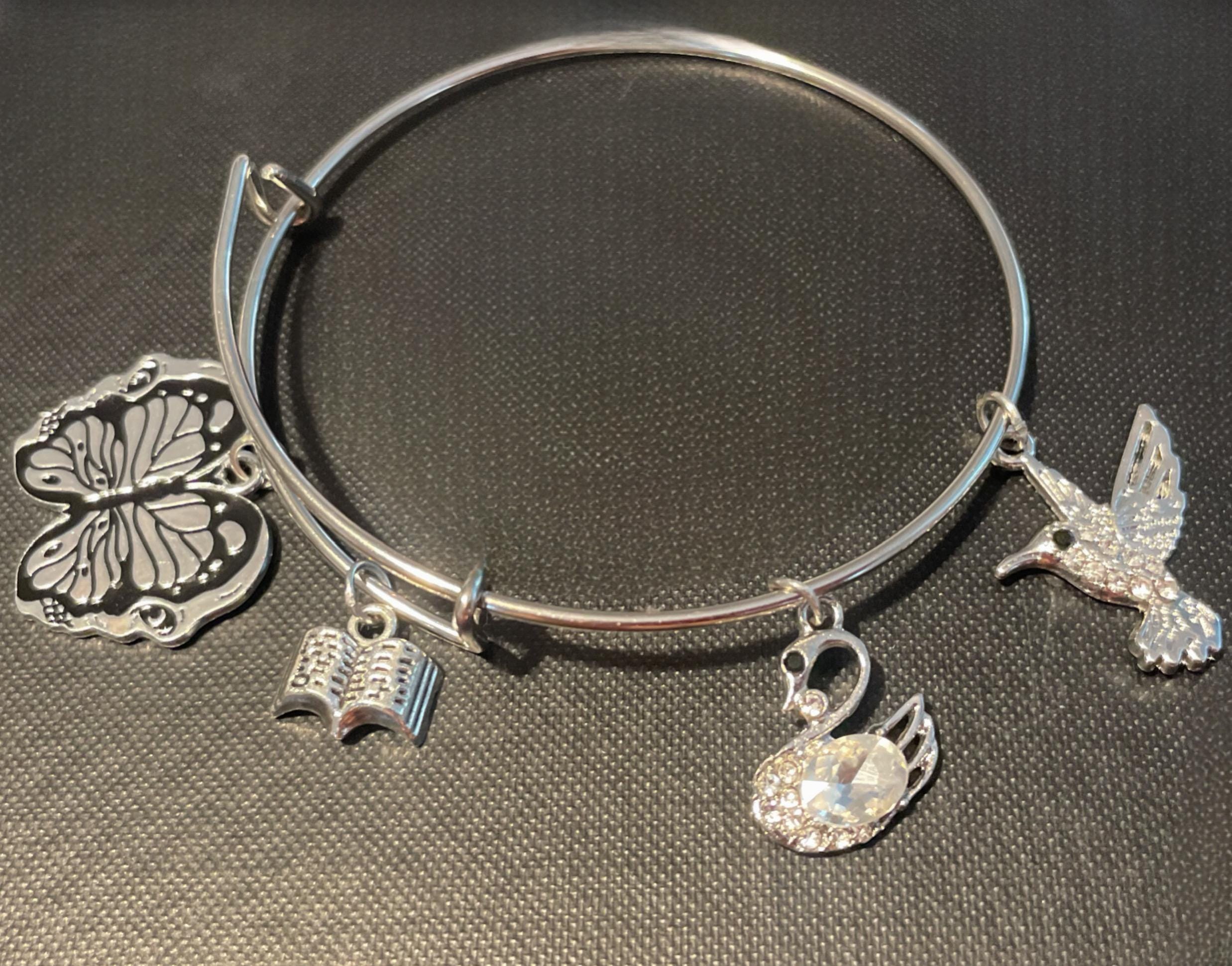 Charm Bangle: Swan, Butterfly, Book, Hummingbird