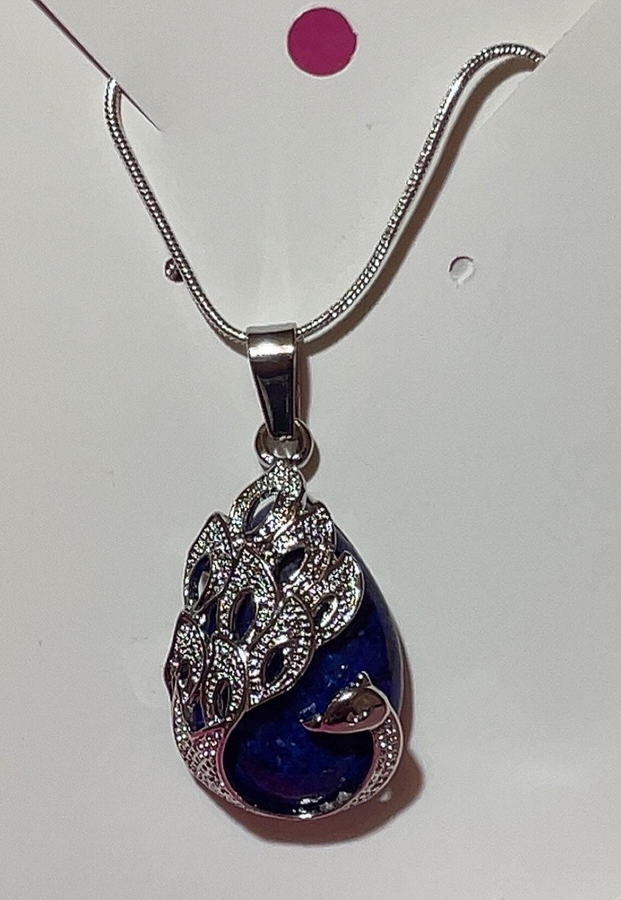 Azurite Peacock Pendant Necklace