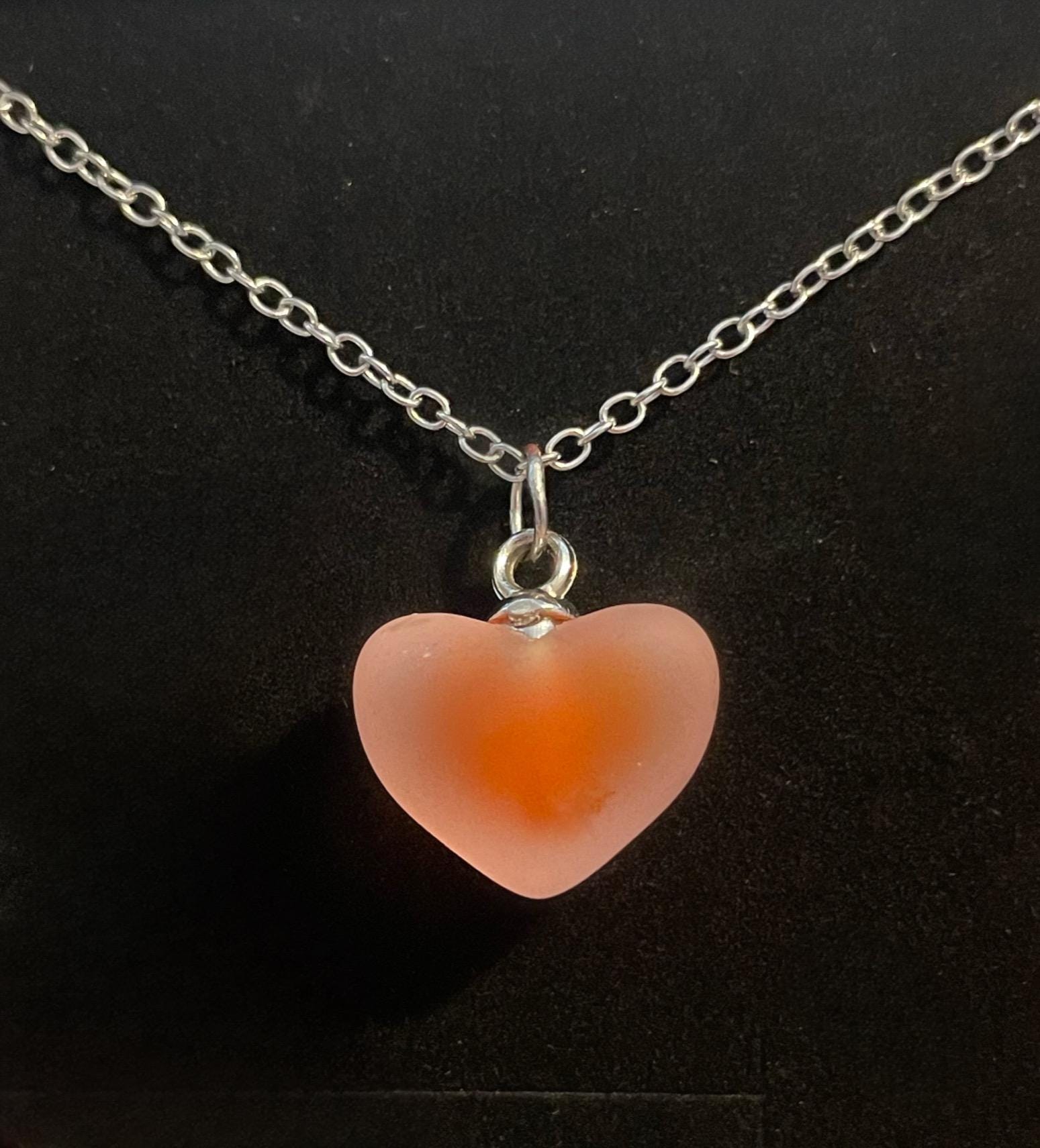 Faux Fogged Glass Heart Necklace | Orange